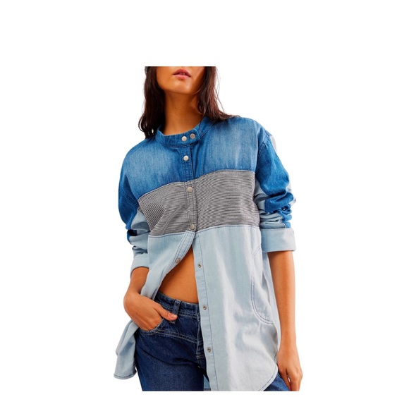 Free People Moto Color block Shirt - Picture 1 of 2